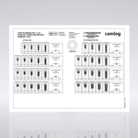 X-Ray planning foil 1.25:1, CONELOG® SCREW-LINE implants 