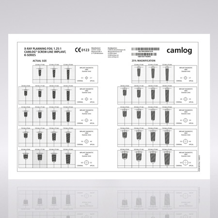 X-ray planning foil 1.25:1, for CAMLOG® SCREW-LINE implants 